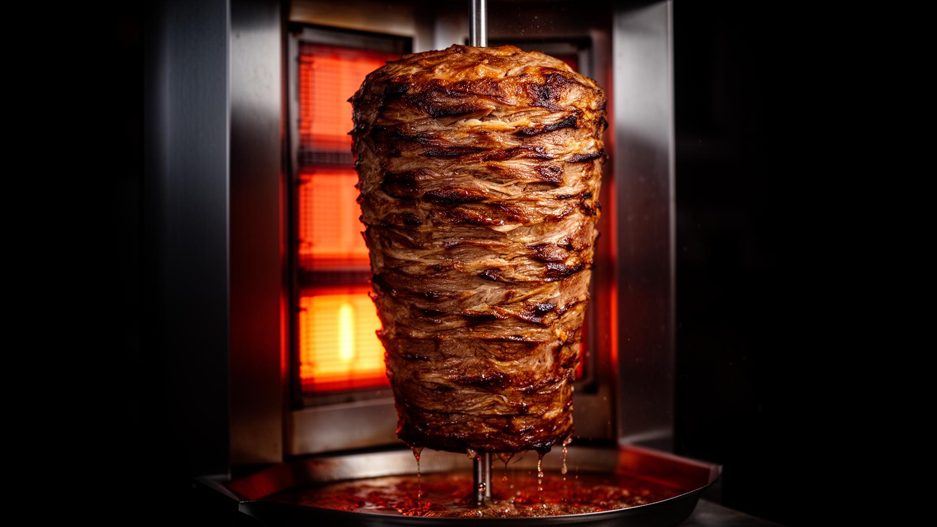 Pomalu rotující kebab maso na špízu